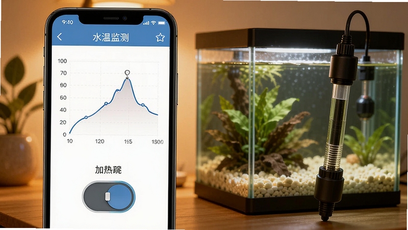 ����������Appˮ�¼����棬�ֻ���Ļ��ʾ�¶�����ͼ�ͼ��Ȱ����ƿ��أ��Ա�����׺ͼ��Ȱ��豸��ůɫ������ܰˮ�峡����дʵ���