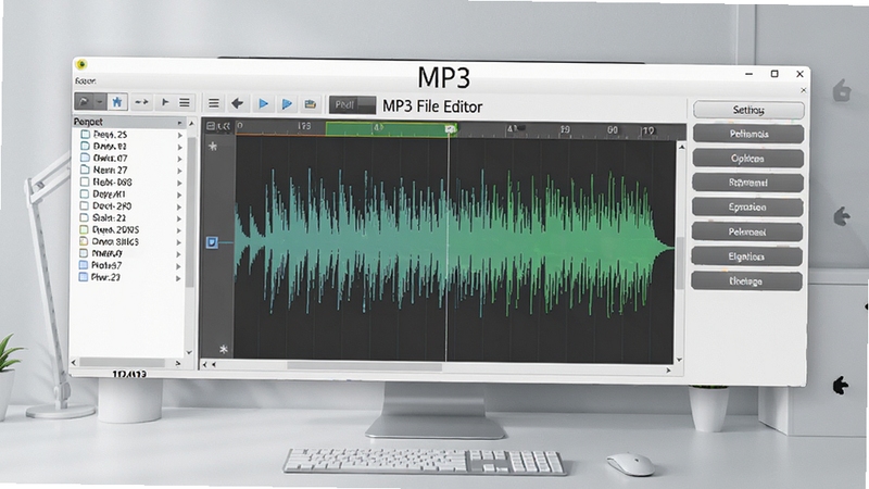 MP3 File Editor ����������ȫ��չʾ����������Ϊ��Ƶ���α༭�������Ϊ�ļ��б����Ҳ�Ϊ���ܰ�ť��壬����Ϊǳ��ɫ�ִ��칫���棬����������ˬ��ͻ��������������Ĺ�������