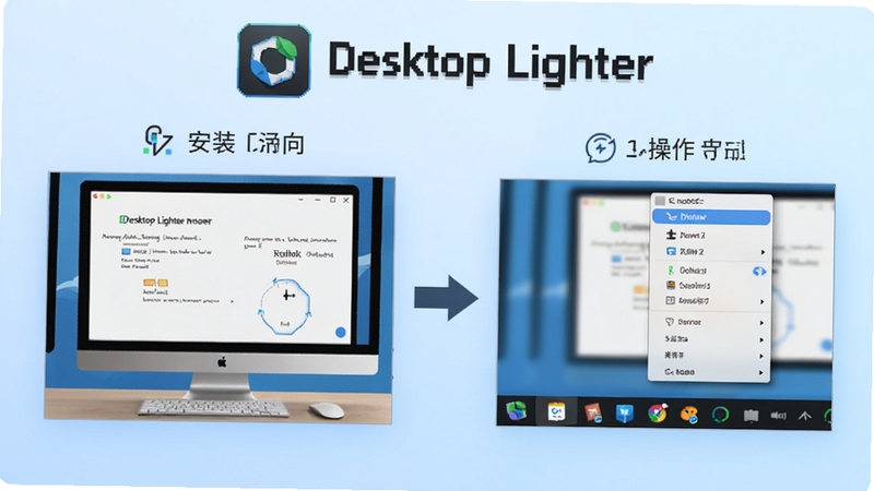 Desktop Lighter ʹ�ý̳�ʾ��ͼ�������Ϊ���������֣����Ϊ���Զ˰�װ�򵼽����ͼ����Ҳ�Ϊ�������̲˵�����ʾ�⣬�м��ü�ͷ���ӣ�����Ϊ����ɫ���䣬�������������Logoλ�ڶ��������������׶�