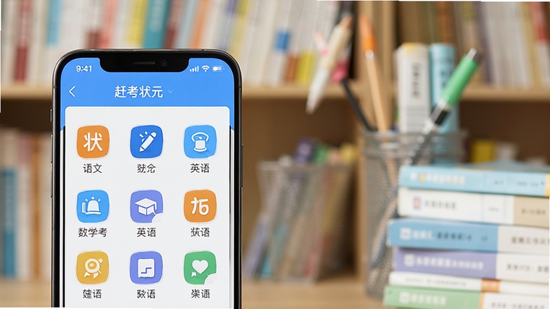 �Ͽ�״Ԫ�γ̿�Ŀѡ����棬��������Ϊ�ֻ���Ļ��ʾ�Ͽ�״ԪAPP�Ŀ�Ŀ����ҳ�棬����������ѧӢ���ͼ�꣬��������Ϊ�黯�������ѧϰ���ϣ�����ɫ���������죬ͻ��������APP�ļ������