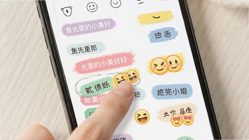 ʳ�����С���� ��ǩѡ����壬�ֻ���Ļ��ʾ���ֲ�ɫ��ǩ�ͱ���ͼ�꣬�û���ָ���ڵ������һ����ǩ������Ϊǳɫ�������棬�����������£�����Booguģ������