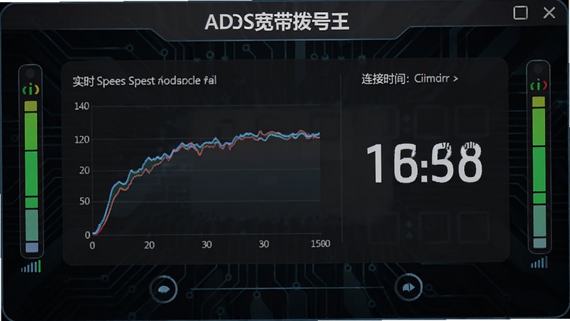 ADSL����������״̬�����壬��������չʾʵʱ��������ͼ������ʱ�����֣�����Ե���ź�ǿ��ָʾ��������Ϊ��ɫ�Ƽ������棬���帻���ִ���