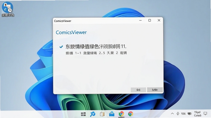 ComicsViewer �� Windows 11 ϵͳ�ϵİ�װ��ɽ��棬������ʾ������ݷ�ʽͼ�꣬����Ϊ Windows Ĭ�ϱ�ֽ�����������죬����������ɫ��ϵͳ��������