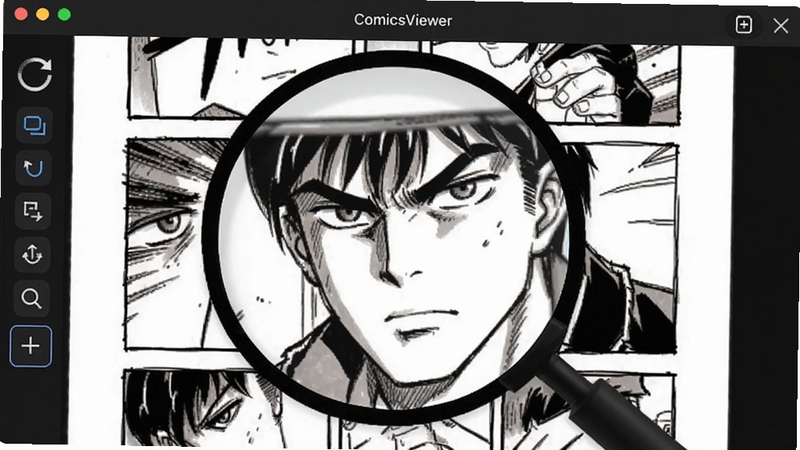 ComicsViewer ͼƬ��������ת�������棬����չʾһ������ҳ�����ڱ��Ŵ�鿴ϸ�ڣ�����������ת�����Ű�ť�����ɼ�������Ϊ��ɫ�Ķ�ģʽ��ͻ������ʵ����