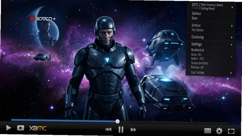 XBMC���Ž���չʾ�����������ڲ���һ���ƻõ�Ӱ���ײ���ʾ�������벥�ſ��ư�ť�����Ͻ�����Ļ���ò˵�����������Ϊ������Ƴ�����ͻ�����������빦�ܷḻ������ɫ��ƫ����ɫ�Ƽ���