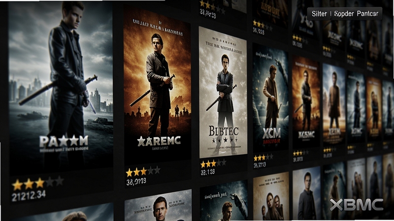 XBMC����ý��⺣��ǽ��д��չʾ��Ӱ�����������У�ÿ�ź����·���ʾ��������ݣ����Ͻ���ɸѡ����ť�����������ͣ�ͻ������ϸ������澫�¸У���������XBMC��ˮӡ��ʽ���������½�