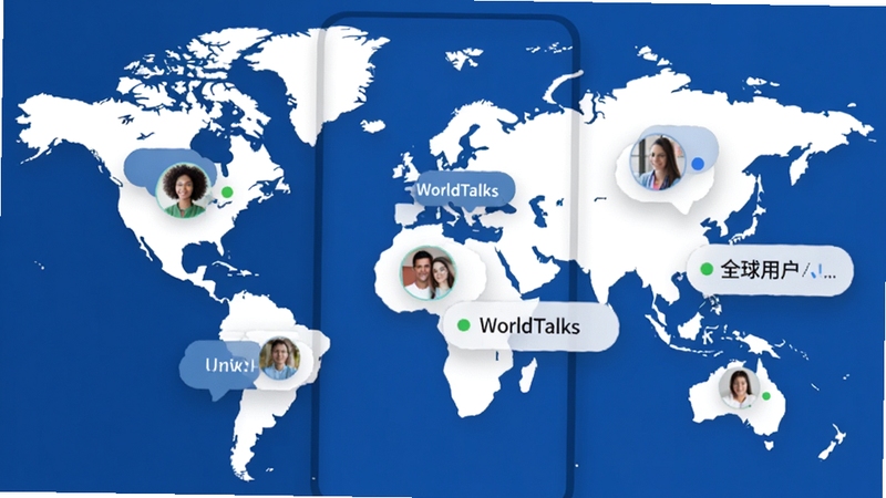 WorldTalks ȫ���û�ƥ����棬�ֻ���Ļ��ʾ�����ͼ���������û�ͷ�����ݣ�����ɫ��Ϊ���״��䣬ͻ��ʵʱ����״̬���������ִ�