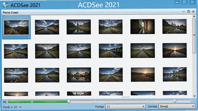 ACDSee 2021 ����������壬����չʾ���ͼƬ����ͼ���г����񣬵ײ�Ϊ���������ʽѡ�������˵�������Ϊǳ��ɫ����ͻ�����������ĸ�Ч�У��������� ACDSee 2021 ����Ŀ������ʾ������Ϸ�