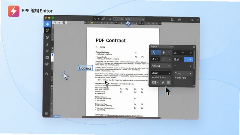 ����������һ�����ڱ��༭��PDF��ͬ�ĵ����ĵ��ϸ��������ֱ༭��������������壬����PDF�༭���ı�־��������Ļһ�ǣ�����Ϊ��͵�ǳ��ɫ���䣬���������ִ���ͻ���ĵ��༭��ֱ�����ݣ��ʺ���Ϊ���ܽ�����ͼ