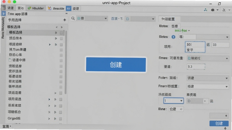 HBuilder ������ uni-app ��Ŀ���������ͼ��չʾģ��ѡ���б�����Ŀ����ѡ���������ͻ����ʾ����������ť������Ϊǳɫ����Ĺ��̹������