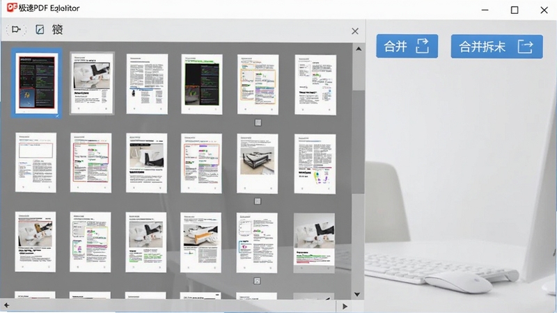 ����PDF�༭��ҳ��������ܽ��棬�������ͼ�����ʾ��ҳ�ĵ����Ҳ��кϲ���ְ�ť������Ϊǳ��ɫ�칫���棬����ɾ����࣬�ʺ���������վ��ͼ