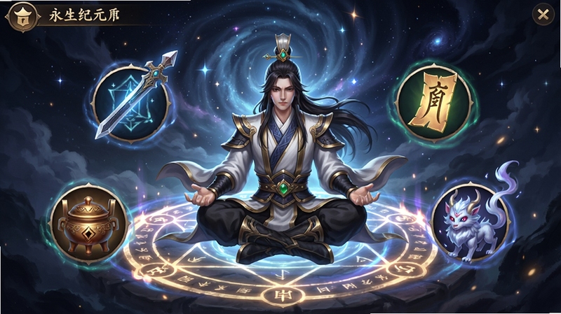 ������Ԫ��ɫ���ɽ������ͼ������չʾһλ������ɫ�������������룬��Χ���ƽ�����¯�������������Ԫ��ͼ�꣬����Ϊ�����ǿ����������У�ϸ�ھ��£�������ϷUI���