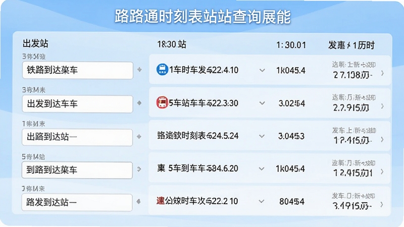 ··ͨʱ�̱�վվ��ѯ����չʾͼ����������Ϊ��ѯ����б��������ʾ��������վ������Ҳ����ж��˳��εķ���ʱ������ʱ��Ϣ������Ϊǳ��ɫ���䣬��������������������·ʱ�̲�ѯ�ĸ�Ч���