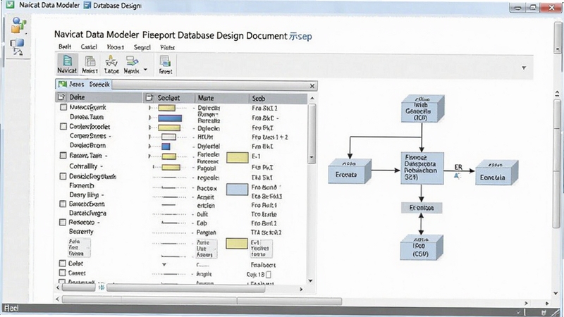 Navicat Data Modeler ���������ݿ�����ĵ�ʾ����ҳ��չʾ���ݱ��ṹ�б���ERͼ������Ϊ��ɫ�ĵ����ͻ���������ĵ��������