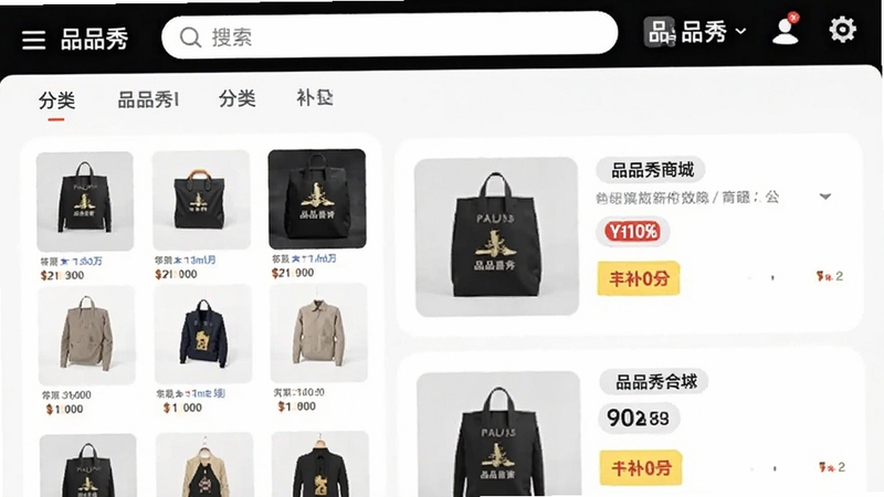 ƷƷ���̳���Ʒ�б�ҳ�棬��������ΪƷƷ��App�ڵ���Ʒչʾ���棬���Ϊ��Ʒ����ͼ���Ҳ�Ϊ��Ʒ���ơ��۸�Ͳ�����ǩ������Ϊ��ɫ��Ƭʽ���֣��������������ͷ����ǩ��������ָɾ�����ĵ��̷������Booguģ������