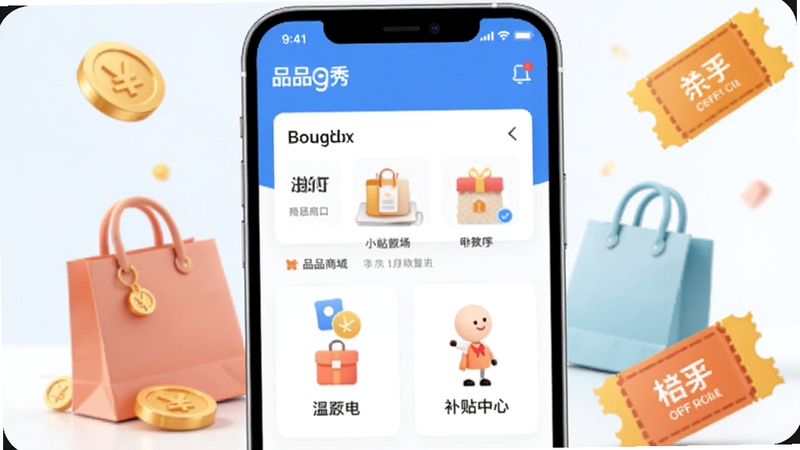 ����������һ�������ֻ�����Ļ��ʾƷƷ��Ӧ����ҳ���棬�����̳���ںͲ�������ͼ�꣬����Ϊǳ��ɫ���䵽��ɫ�ĸɾ��ռ䣬���ܵ�׺���������Һ��Ż�ȯԪ�أ���������������������Booguģ������