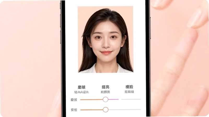 AI����֤���������Ż����ܽ��棬�ֻ���Ļ����ʾһλ����֤���յı༭ҳ�棬�·���ĥƤ�������������ȵ��ڻ��飬����ɫ����ů��ͣ�����Ϊǳ��ɫ������AI����֤�����ڱ�����ʵ�е�ͬʱ������Ƭ�ʸе���ɫ