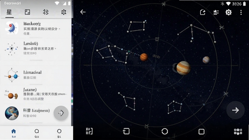 星旅漫游 实时天文数据模拟 星座位置 行星方位 星空背景 动态调整 科普娱乐 安卓应用界面