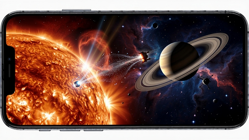 星旅漫游 星际场景漫游 恒星表面 行星环带 深空星云 动态光影 粒子特效 宇宙探索 视觉震撼 安卓手机屏幕展示