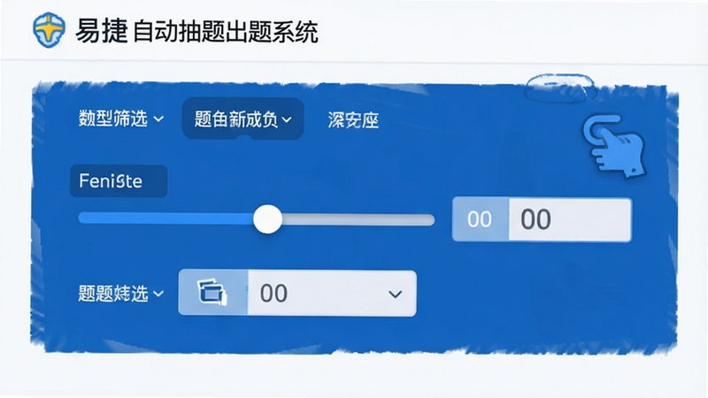 易捷自动抽题出题系统 抽题数量设置面板 滑块与数字输入框 题型筛选标签 蓝色主色调 简洁UI 高清细节