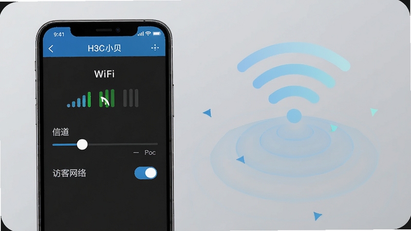 H3CС�������������ý���ʾ��ͼ������չʾ�ֻ���Ļ�ϵ�WiFi������壬�����ź�ǿ��ָʾ���ŵ�ѡ�񻬿�ͷÿ����翪�أ���������Ϊ��͵�ǳ��ɫ���������Ҳม�ֳ���������źŸ���ʾ��ͼ��������רҵ��࣬����Booguģ������