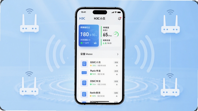 H3CС���ƶ���Ӧ��������չʾͼ�������������һ�������ֻ�����Ļ��ʾH3CС��APP���豸������ҳ����������״̬��Ƭ���豸�б�����������Ϊǳ��ɫ����Ƽ��пռ䣬��Χ��׺��Լ��·����ͼ����źŲ���Ԫ�أ���������ˬ�ִ�������Booguģ������