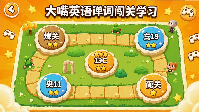 ����Ӣ�ﵥ�ʴ���ѧϰ���棬��������Ϊ��ͨ���Ĵ��ص�ͼ��·���Ϸֲ��ŵ��ʹؿ��ڵ㣬ÿ���ڵ��ע�����������Ǽ����ۣ�����Ϊ����ĳȻ�ɫ����������Ϸ��ѧϰ��Χ��ϸ�ڷḻ���ʺϽ�����������