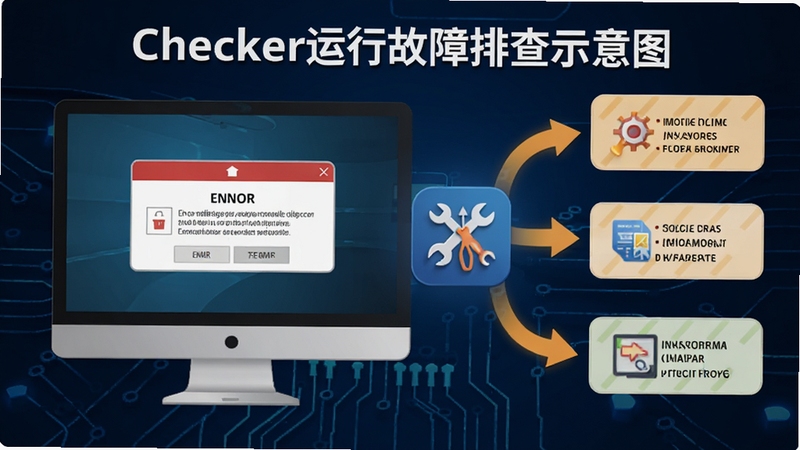 1Checker���й����Ų�ʾ��ͼ������չʾ������Ļ���ִ��󵯴����Ա����޸�����ͼ�����ͷָ��������������Ϊ����ɫ�Ƽ�����