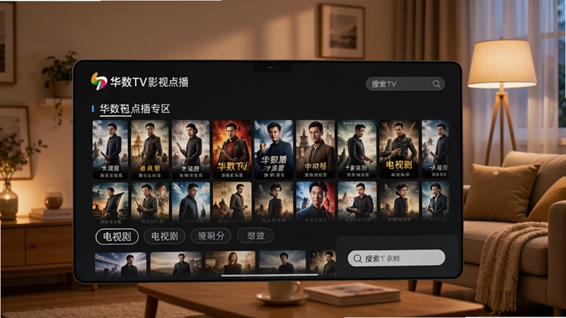 ����TVӰ�ӵ㲥ҳ��չʾ����������Ϊ����TV�㲥ר�����棬������Ӱ����ǽ�����Ӿ�����ǩ�������򣬱���Ϊ�Ӽҿ���������ůɫ���ƹ⣬ͻ������TVƷ��Ԫ�أ���������ϸ�壬�ʺ��������ܽ�����ͼ