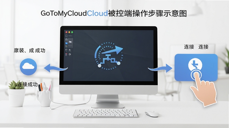 GoToMyCloud���ض˲�������ʾ��ͼ������չʾ�Ӱ�װ�����ӳɹ������̣�����������Ļ����������ͼ��Ͳ�������Ԫ�أ�����Ϊ����ɫ�칫����������Booguģ������