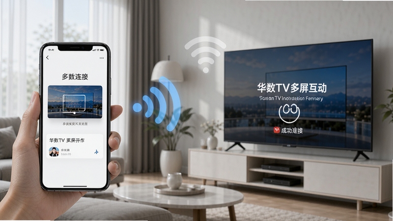 ����TVͶ��������ʾ���棬�ֻ���Ļ�������Ļ֮��ͨ�������ź����ӣ�����չʾͶ����������ͳɹ�������ʾ������Ϊ�ִ��Ҿӻ�����ͻ������TV����������ɫ