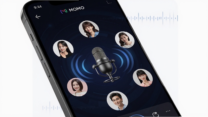 MOMO�������������������书�ܽ���ʾ��ͼ������չʾ�ֻ���Ļ�ڶ���û�ͷ������λ���У�����ͼ�궯̬��ɢ������Ϊ��ɫ�Ƽ��н��䣬ͻ�������罻��Χ��Booguģ�����ɣ�ϸ���������ִ�UI���