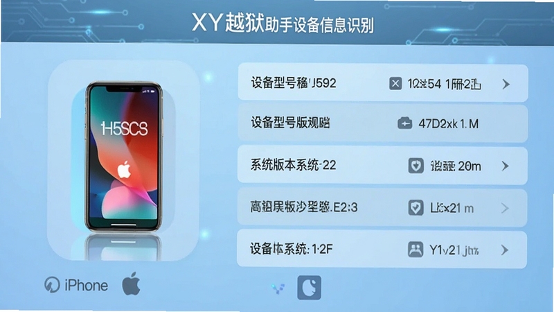 XYԽ�������豸��Ϣʶ����棬�������Ϊ�����е�iPhone�豸ͼ�꣬�Ҳ���ʾ�豸�ͺ���ϵͳ�汾��Ϣ�б�������Ϊ����ɫ���䣬�Ƽ���ʮ��