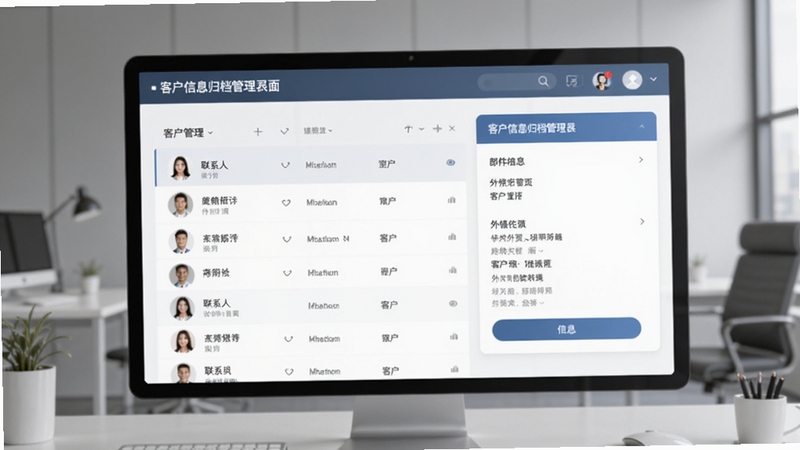 �ͻ���Ϣ�鵵�������棬��������Ϊ��ϵ���б�����ϸ��Ϣ��Ƭ������Ϊ��ͻ�ɫ�칫������ͻ����ó�ʼ����ֿͻ���������