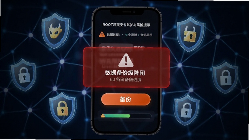 ROOT���鰲ȫ�����������ʾ���棬��������Ϊ�ֻ���Ļ������ɫ������뱸�ݰ�ť����������Ϊ����������ͼ����ɵķ�������ϸ�ڰ������ݱ��ݽ����������ʾ��Ŀ
