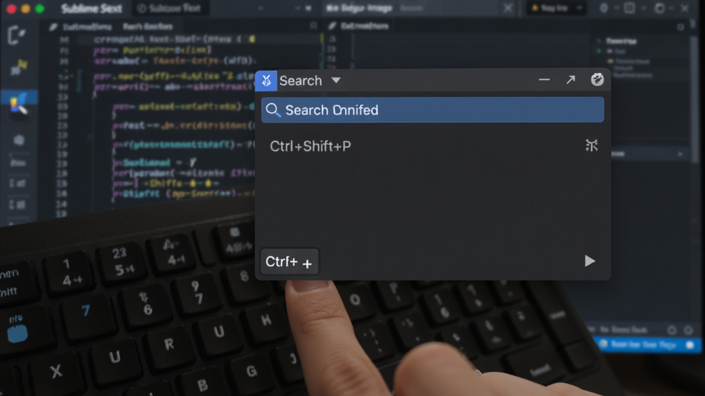 Sublime Text ��ݼ�����ʾ��ͼ������չʾһֻ���ڼ����ϰ��� Ctrl+Shift+P ��ϼ�����Ļ�б༭������������������򣬱���Ϊģ���Ĵ���༭���棬����ɫ��ƫ����ͻ����ݼ��������������� Boogu-Image ģ������