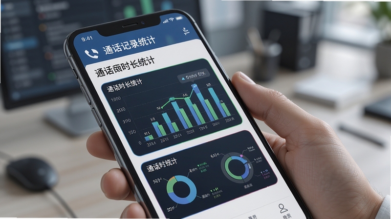 电销助理 通话记录统计报表 数据图表 通话时长统计 手机界面 商务风格 数据可视化 高清渲染