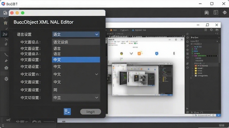 FirstObject XML Editor ���Ľ��������������л�������ͼ������չʾ���ò˵��е�����ѡ�������Ľ���Ч��������Ϊ����������ڣ�ɫ����ͣ����� Boogu ģ������
