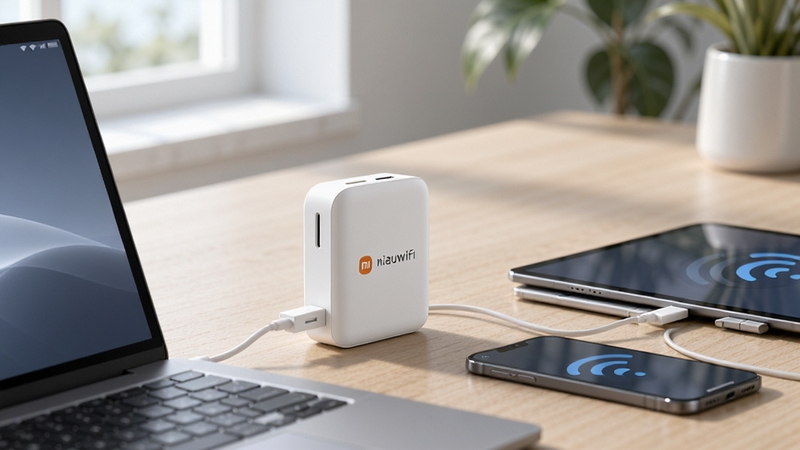 С������WiFi��ɫ�豸���ڱʼǱ�����USB�ӿ��ϣ��Ա����ֻ���ƽ�����������������磬���汳���Ǽ��İ칫��������͵���Ȼ���ߴ�������룬�������������ˬ�ĿƼ��У�����λ�ڻ�������ƫ�󣬱���Ϊǳɫľ�������ģ������ֲ��4K���廭�ʣ���Ʒ��Ӱ���