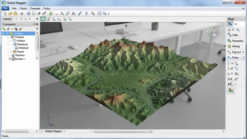 һ��չʾ Global Mapper �����������ȫ��ͼ��������������ά������Ⱦ��ͼ�����Ϊͼ�������壬�Ҳ�Ϊ��ͼ�������������ǵ���ɫ�칫���棬������רҵ��������������������վԤ��ͼ��