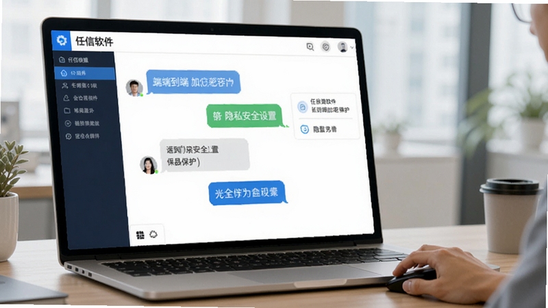 任信软件聊天界面展示端到端加密保护与隐私安全设置选项