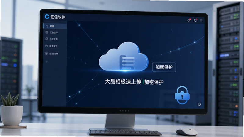 任信软件文件传输界面展示大文件极速上传与加密保护功能