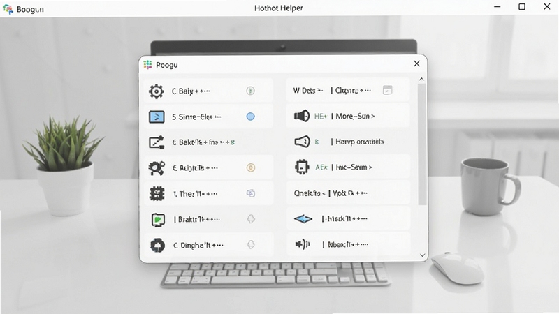 Hotkey Helper �����������ͼ����������չʾ���Ŀ�ݼ��б����ڣ�����Ϊǳ��ɫ�칫���滷����������������ʾ�����ݼ�������Ӧ����ͼ�꣬��������ˬ�ִ�������Booguģ������