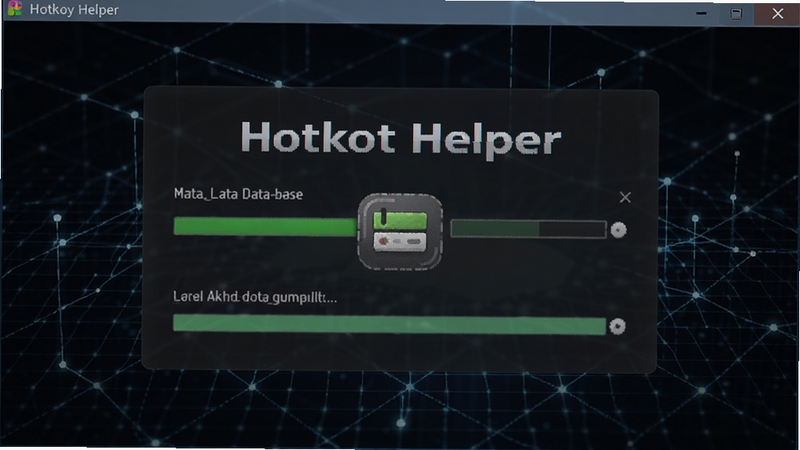 Hotkey Helper 离线查询模式界面,展示本地数据库加载状态,背景为科技感深色网格,主体位于画面中央,突出软件名称与离线图标,适配 Boogu 模型生成