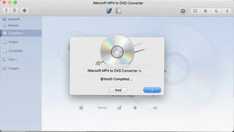 iMacsoft MP4 to DVD Converter ��¼�����ʾ���棬����չʾ��������������ʾ��¼�ɹ��Ի��򣬱���Ϊǳɫ���乤����������ͼ��������ʾ���������ɼ������������Ѻ�