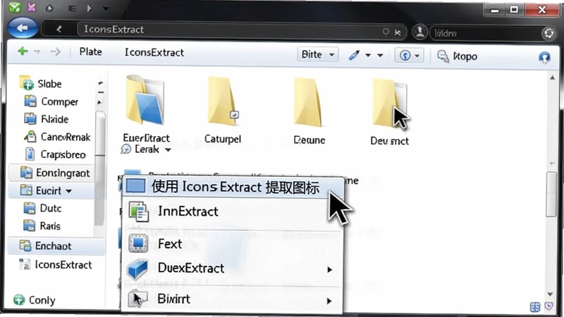 IconsExtract �� Windows �Ҽ��˵��еļ���Ч�������ָ����ͣ�ڡ�ʹ�� IconsExtract ��ȡͼ�ꡱѡ���ϣ��������ļ���Դ���������ڣ�չʾ���޷�����ϵͳ��������
