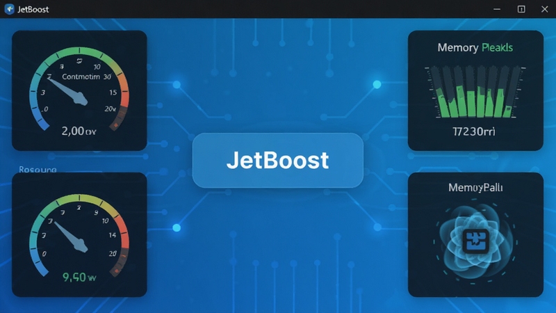 JetBoost��������������λ��չʾ���ٰ�ť������Ϊ�Ƽ�����ɫ���䣬��Χ����ϵͳ��Դ����Ǳ������ڴ��ͷŶ�����Ч����������רҵ������Booguģ������