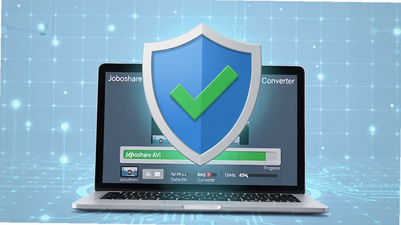 ����չʾһ��������״�İ�ȫͼ�������ڱʼǱ������Ϸ���������Ļ����ʾ Joboshare AVI MPEG Converter ����ת����Ƶ�Ľ�����������Ϊ����ɫ�Ƽ����񣬶��ƴ�����ɫ�Թ���ǣ����崫�ﰲȫ�ɿ����Ӿ����ܡ�