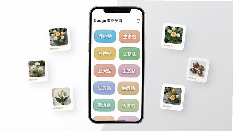 ����ѩ��Ӧ������Ʒ����ҳ��ʾ��ͼ������չʾ�ֻ���Ļ�ж����ɫ�����ǩ�������У���ǩ�ϴ�������������̬�������֣�����Ϊ������ǳ��ƴ�ӣ���Ļ��ΧƯ����С����Ʒ����ͼ��Ƭ������ɫ����͸ɾ����ֻ�λ�ڻ������ģ���������޸��ţ��ʺ�Booguģ������