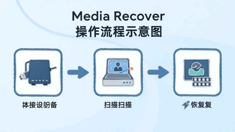Media recover ��������ʾ��ͼ������չʾ�������豸��ɨ���ٵ��ָ��Ĳ������̣�����Ϊ����ɫ���䣬����ͼ������������ Boogu ģ������